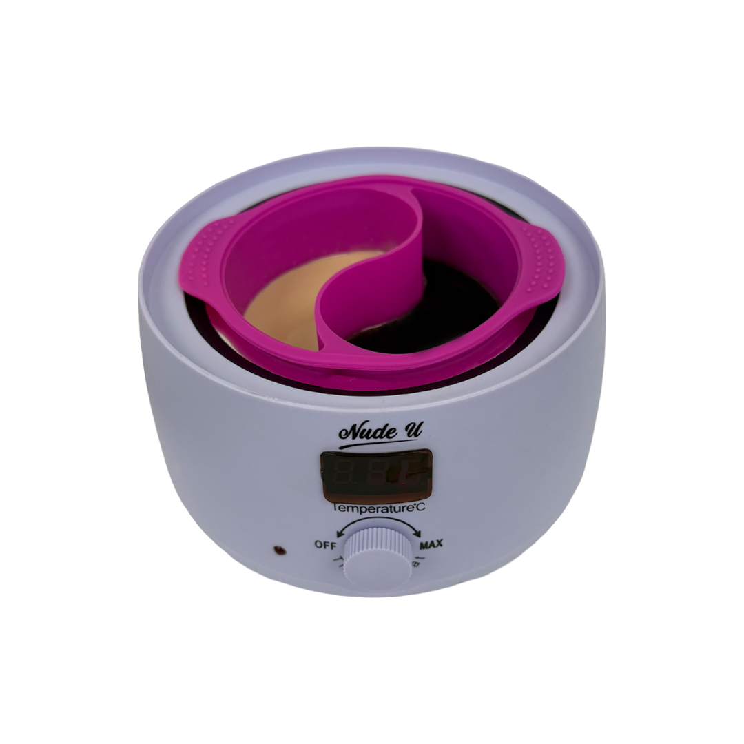 Image of the 400 gram NudeU Dual Pot Reusable Silicone Liner in a wax warmer.