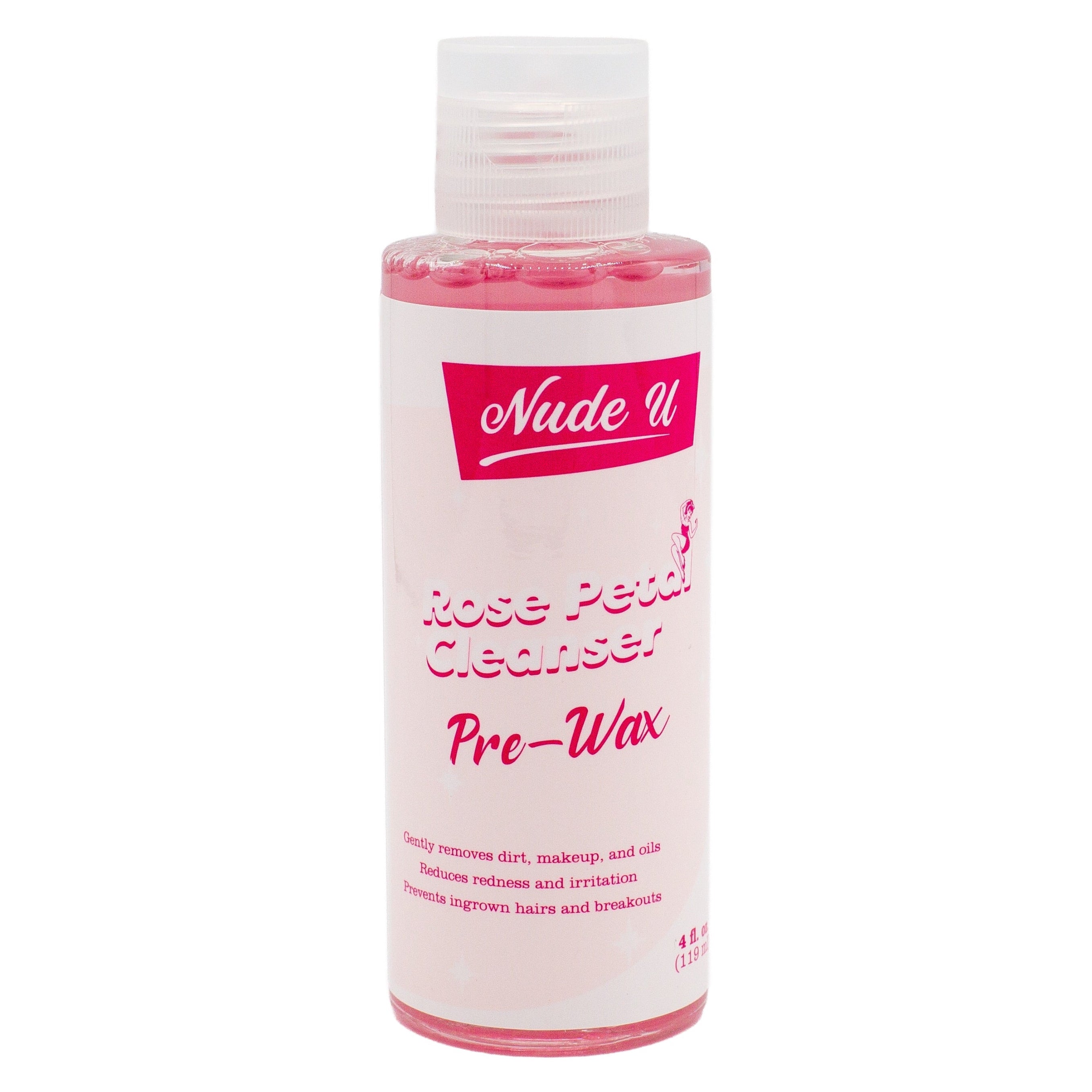 Bottle of 'Nude U' Rose Petal Cleanser on a white background