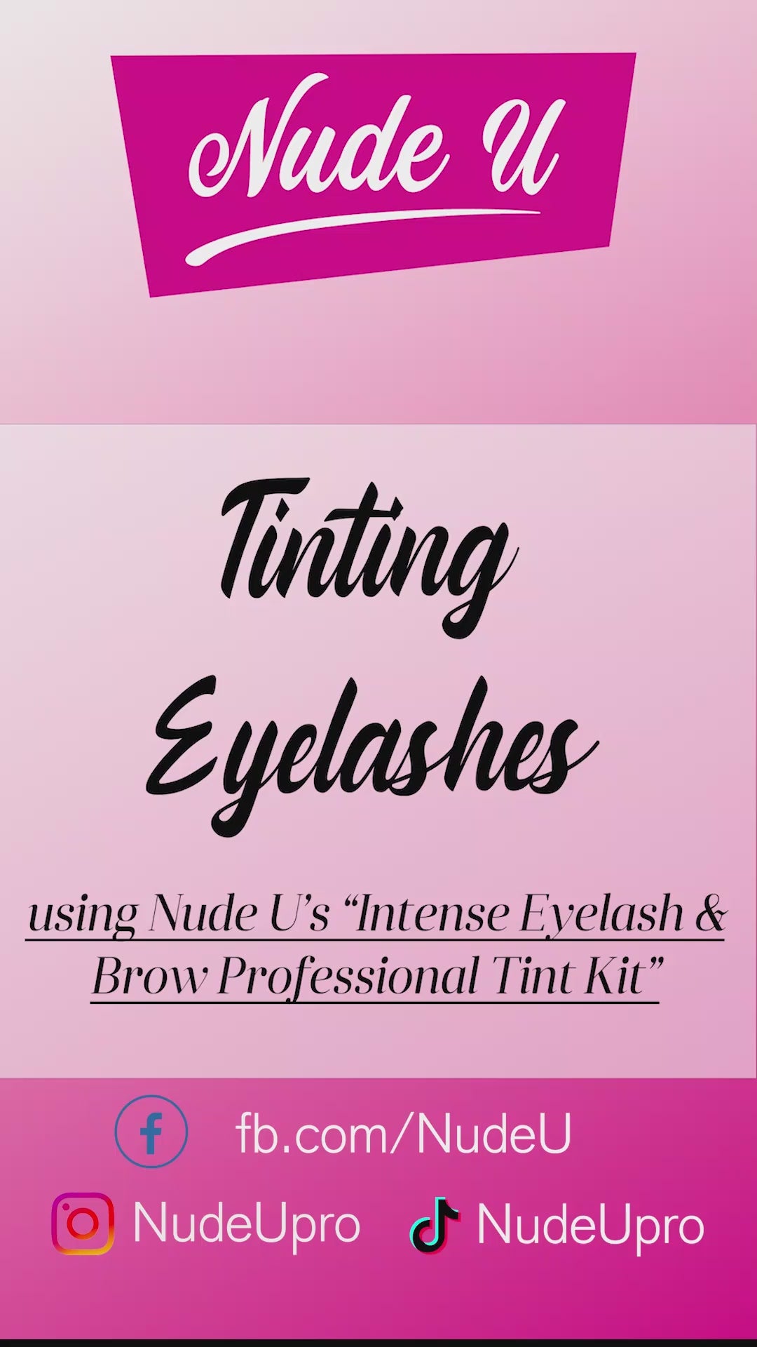 Video of technician tinting client's eyelashes using the NudeU Professional Intense Eyelash and Brow Tint Kit. 